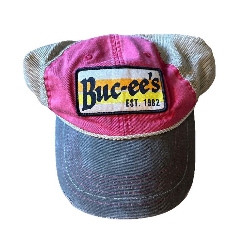 Buc-ee's Trucker Hat Cap Men's Snapback Adjustable Tan Red Beaver Logo